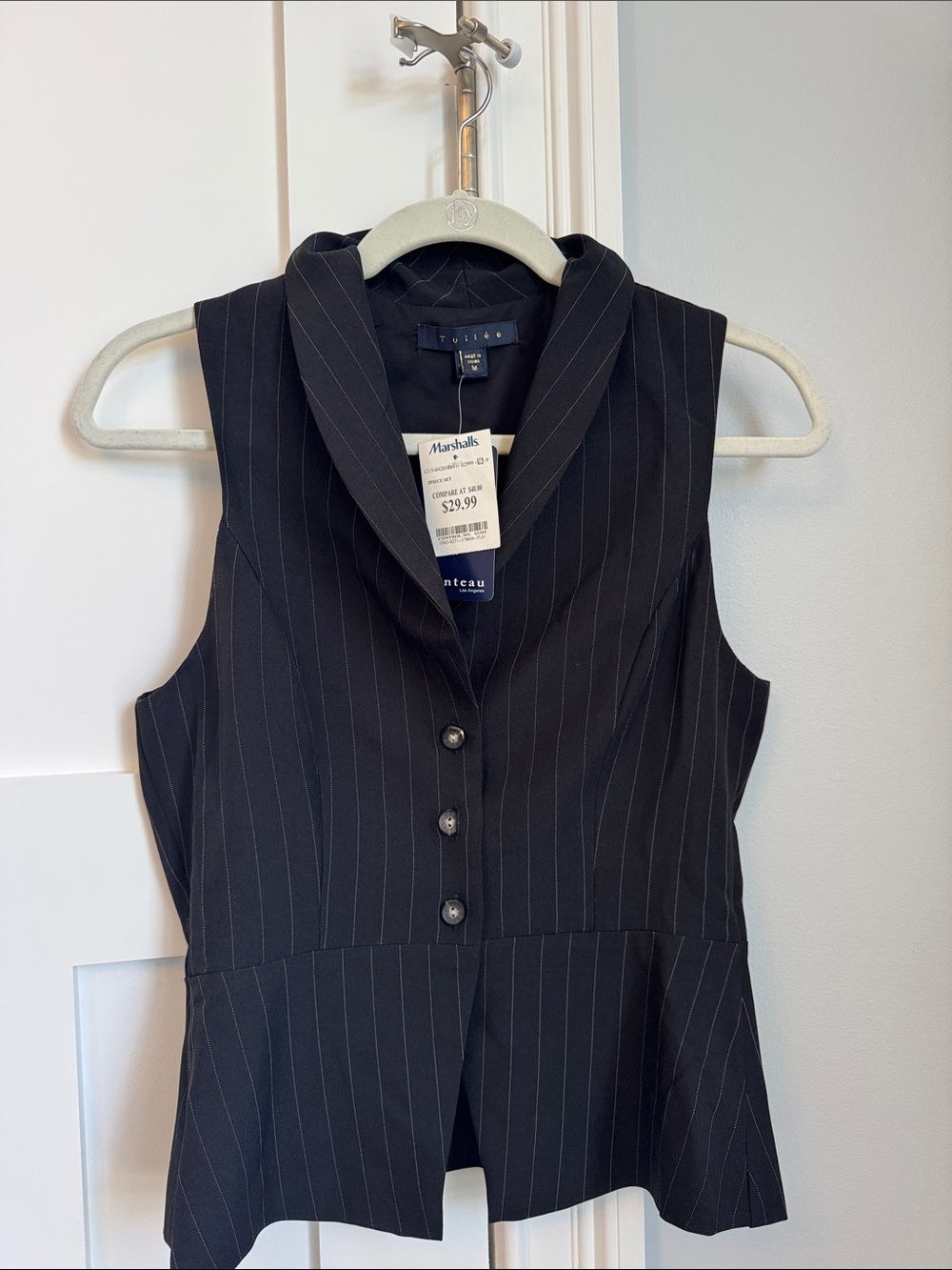 Pinstripe Sleeveless Vest - Black with Thin White Stripes